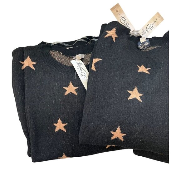 Como Vintage Black Star Sweater NWT Size 3X Tan Star Print Pullover, Cozy Warm - Picture 8 of 13